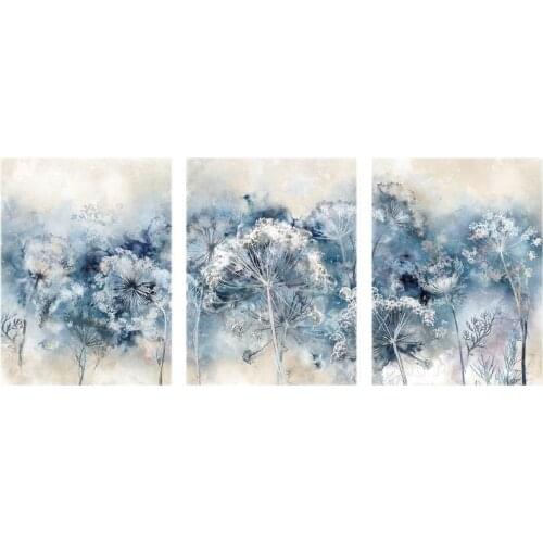 Dandelion Wall Art 3 Set Blue And White Flowered Bathroom Mounted Modern Bedroom Decor