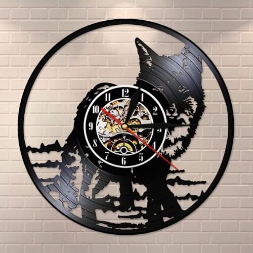 LP Wall Clock Kid Room Black Cat Vintage Vinyl Record Nursery Animal Wall Art Silent Quartz Decorative Wall Watch Cat Lover Gift