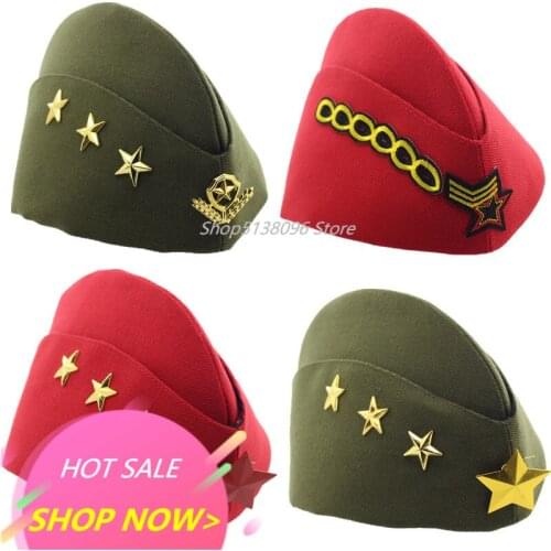 New Sailor Hat Square Dance Performance Canvas Boat Army Hat Fans Stewardess Military Cap Autumn Winter Five Star Chain Beret VL