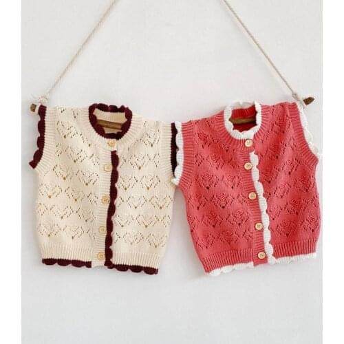 2021 New Baby Girl Knit Sweater Coat Autumn Girls Cotton Cardigan Sleeveless Knitted Vest Jacket Kids Knitwear Children Clothing