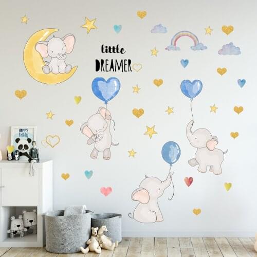 New cartoon baby elephant balloon wall stickers childrens room living room bedroom background decorative wall stickers stickers