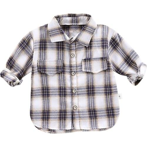 Autumn Baby Boys Long Sleeve Plaid Print Shirts Kids Tops Tees Shirts Casual Blouse Shirts