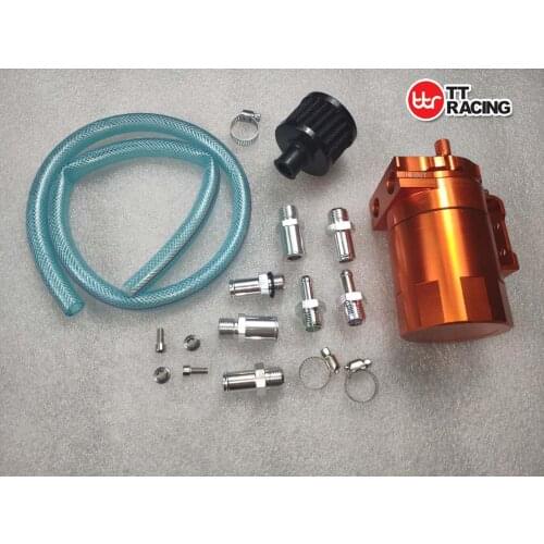 OT6_C_OR - TT Racing Baffled 15mm 19mm Aluminum Oil Catch Tank/Can Reservoir Breather Orange