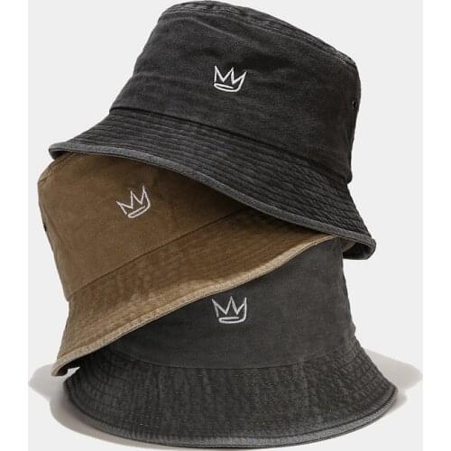 2021 Mens Foldable Crown Embroidery Fisherman Hat Cotton Retro Womens Bucket Hat Outdoor Travel Beach Hat Unisex Panama Cap