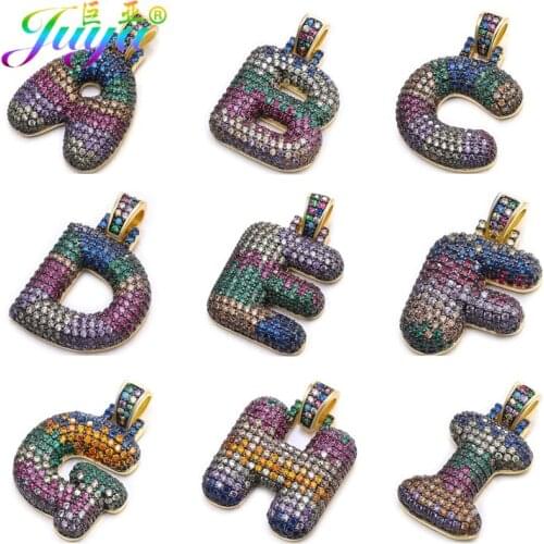 Juya 26*18.5mm DIY Rainbow Crystals Gold 26 Alphabet Letter Initial Charms Pendant For Women Men Name Jewelry Making Supplies