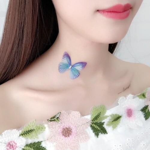 RONGBIN 2018 New Elegant Crystal Colorful 3D Butterfly Chokers Necklace Invisible Fish line Silk Necklaces For Women Gift