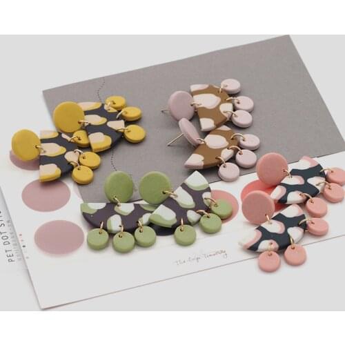 Trendy Fashion Statements Art Dots Polymer Clay Abstract Pattern Geometric Stud Pendant Dangle Earring For Women Jewelry
