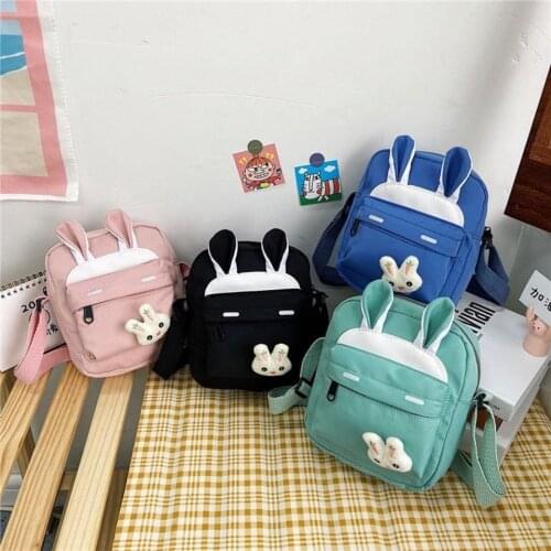 Cute Cartoon Rabbit Messenger Bag for Women Fashion Girl Kawaii Crossbody Shoulder Bag Nylon Cloth Waterproof Mobile Phone Bag