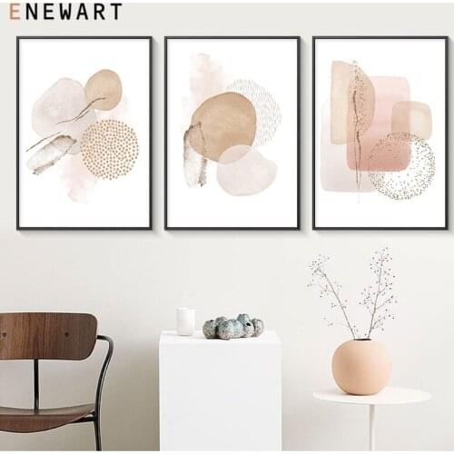 Modern Abstract Beige Geometric Canvas Painting Boho Poster and Print Scandinavian Wall Art Pictures for Living Room