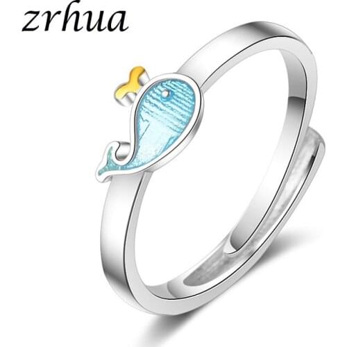 ZRHUA Stylish Solid 925 Sterling Silver Ring Cute Dolphin Zircon Christmas Jewelry Rings Engagement For Wowen Girls Anel