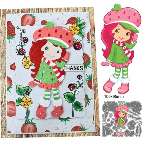 Cute Girl and Strawberry Hot New Metal Cutting Dies Stencils for Making Scrapbook Album Birthday Paper Cards Embossing Cut Die