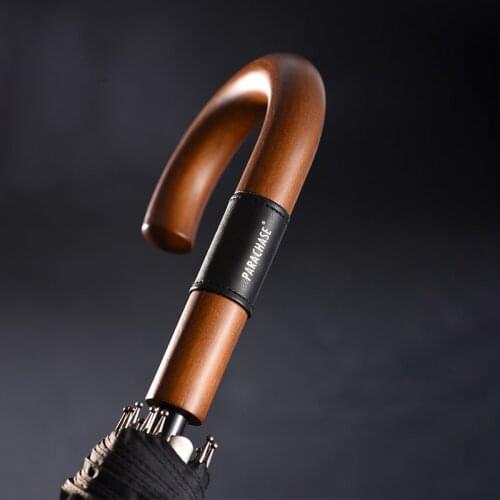 16K Windproof Long Umbrella Leather Wooden Handle Big Golf Umbrellas Genuine Brand Black Rain Umbrella Men Gifts Guarda Chuva