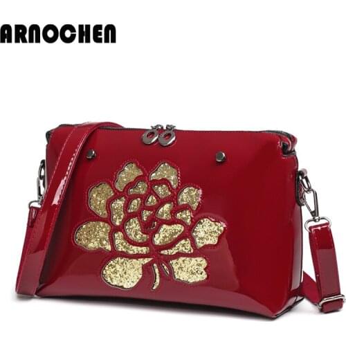ARNOCHEN Luxury Designer Patent Leather Handbags High Quality Floral Sequins Shoulder Bag Women Messenger Bags Crossbody WYQ620