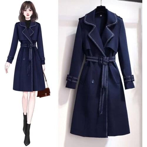 Ladies mid-length windbreaker jacket spring and autumn 2021 new casual fashion thick lace-up jacket