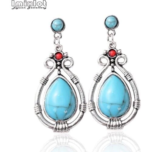 Vintage Ethnic Hanging Dangle Drop Earrings Boho Drip Shape Nature Stone Earring for Women Female Wedding Jewelry Accessories