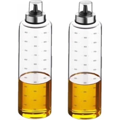 2'li 1000ml Borosilicate Dripless Glass Oil Vinegar Bottle Transparent Olive Oil Dispenseri Bottle Automatic Clamshell Glass Salad Bottle
