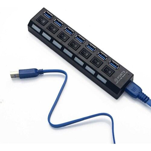 20pcs bundle package 7 Port USB 3.0 Hub On/Off Switches+AC Power Adapter Cable For PC Laptop Computer