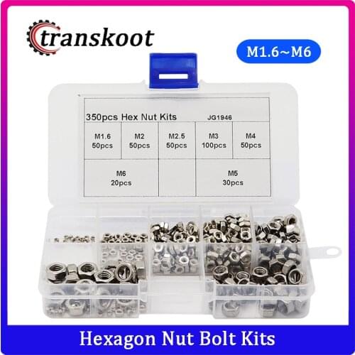 350pcs Stainless Steel A2 Hex Hexagon Nut Bolt Kits