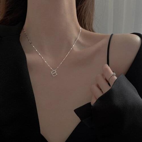 925 Sterling Silver Square Box Charm Necklace For Women Girls Party Link Chain Jewelry Accessories Choker dz050