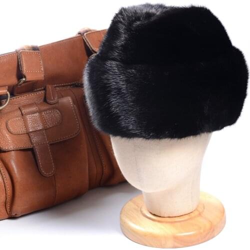 New Mens 100% Real Mink Fur Winter Warm Beret Top Hat Fedora hat Outdoor Caps/hats