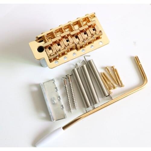 Free Shipping electric guitar bridge A set 6 string steel saddle gold color ST guitar tremolo with Full size block