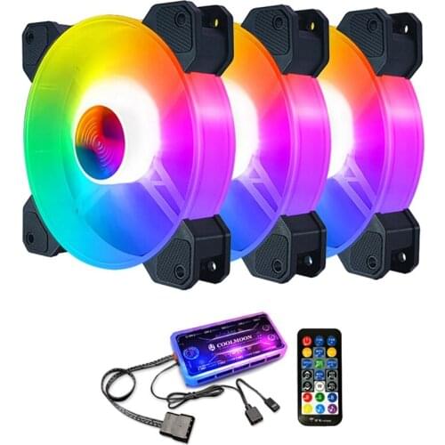 COOLMOON RGB Computer Case Fan 14 cm Silent Light Emitting ARGB Fan + Music Controller Desktop Cooling Fan CPU Fan(3 Pcs)