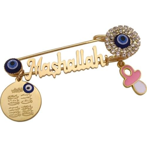 Islam Quran four Qul suras Mashallah Turkish evil eye brooch baby pin