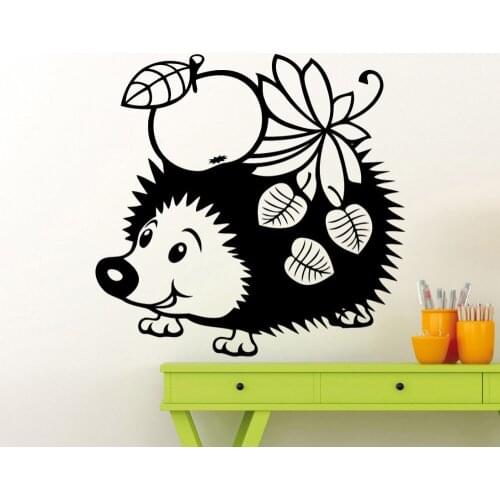 Kid Hedgehog With Friuts Cute Wall Decal Home Nursery Bedroom Loving Funny Decor Vinyl Art Wall Stickers Lovely Wallpaper Wm-416