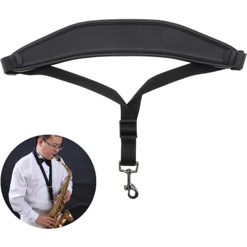 Kid Goat Genuine Leather Adjustable Saxophone Neck Strap with Snap Hook Single Shoulder Strap for Saxophone Accessories