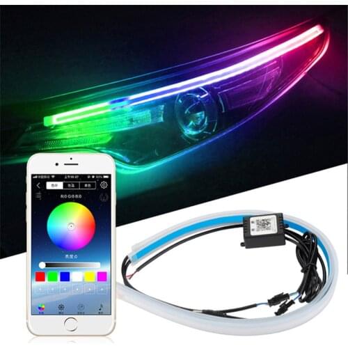 2pcs App Control Daytime Running Light Car Sequential Flowing RGB 60cm DRL APP LED Light Strip Turn Signal Lights For Headlight