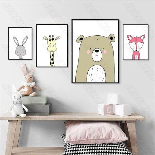Fox Rabbit Giraffe Cartoon Poster Nordic Style Wall Art Canvas Print Painting Modern Living Room Decoration