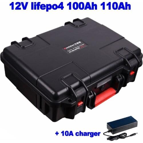 Lithium ion iron phosphate Lifepo4 12v 100Ah 110Ah battery 100A BMS for trolling motor propeller marine EV RV tool + 10A charger