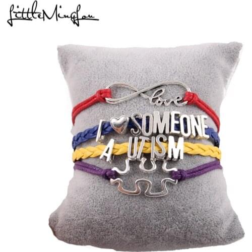 Little MingLou Infinity i love someone autism Bracelet puzzle charm leather men awareness bracelets & bangles for women jewelry