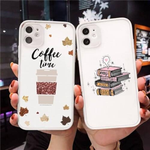 Books Pile Library Reading coffee Phone Case matte transparent For iphone 7 8 11 12 plus mini x xs xr pro max cover