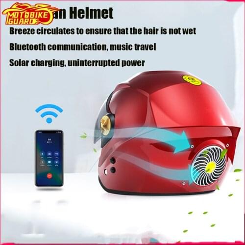 Motorcycle Bluetooth Fan Helmets ABS Solar Smart Charging Helmet Music Mobile Phone Motorbike Riding Safety Unisex Half Helmet