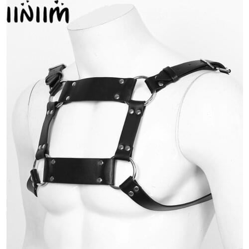 Mens Fashion Punk Gothic Leather Cross Body Chest Harness Exotic Tanks BD Cosplay Clubwear Masquerade Fancy Costumes Accessories