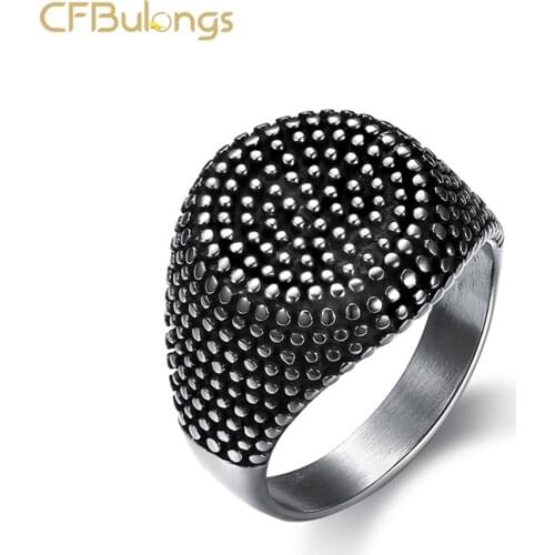 CFBulongs Personality Retro Round Spot Mens Ring 316L Stainless Steel Punk Motorcycle Men Club Jewelry Accessories
