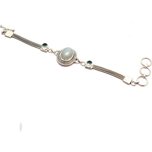 Genuine Rainbow Moonstone Bracelet 925 Sterling Silver, 19 cm, GRP0302