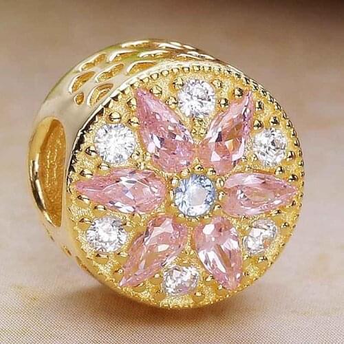 Original Openwork 14ct Gold Opulent Floral With Crystal Beads Fit 925 Sterling Silver Bead Charm Bracelet DIY Jewelry