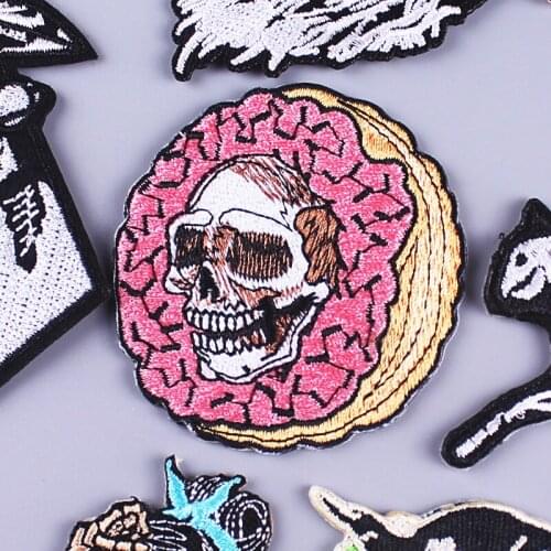 Diy Punk Patch Embroidered Patches For Clothing Skeleton Patch Iron On Patches On Clothes Skull Stripe Sewing Applique Jacket