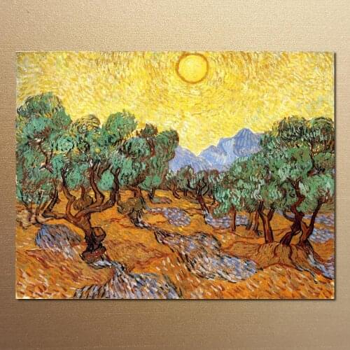 Landscapes art Olive Trees with Yellow Sky and Sun by Vincent Van Gogh oil paintings canvas High quality hand-painted