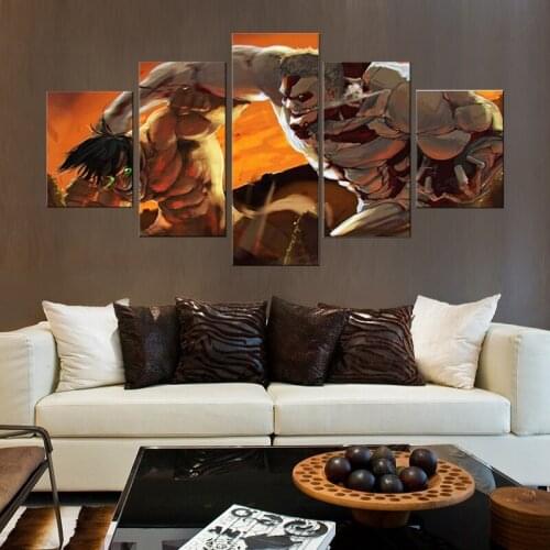 Attack On Titan Posters Eren Yeager AoT Poster Prints on Canvas 5 Panels Japanese Anime Wall Art HD Pictures Painting Gift