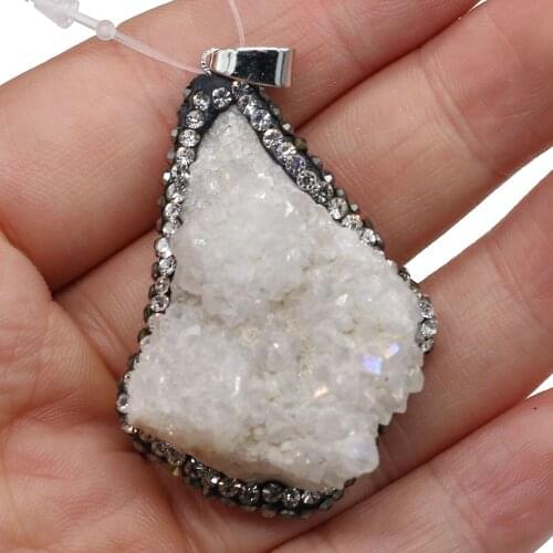 Natural Crystal Druzy Diamon-Studded Pendants Irregular Shape Charms Pendant for Jewelry Making DIY Necklace Size 30x40-35x45mm