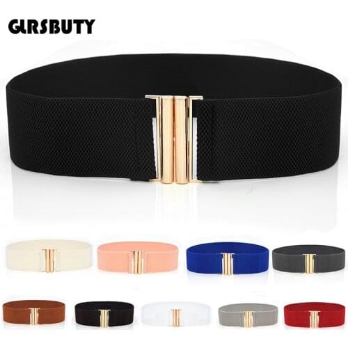 2019 Women Wide Elastic Waist Belt GLRSBUTY Dress Belt Accessories Stretch Elastic Wide Corset Waist Metal Buckle