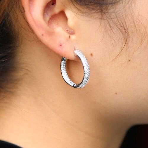 New Design Fashion Charm Austrian cz crystal hoop earrings Geometric Round Shiny rhinestone big 25mm cheap earring jewelry women