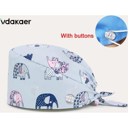 Cartoon animal print cap fashion hand surgery multicolor nurse scrub cap cotton pharmacy gourd hat dental headband unisex