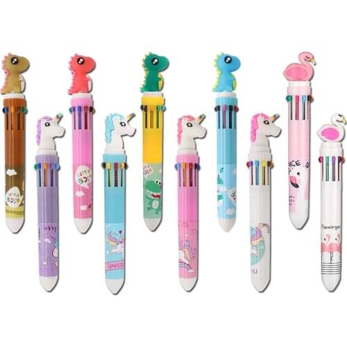 Fresh and 10 color hand account ball-point pen cartoon students stationery multifunctional press bullet pen canetas esferográfic