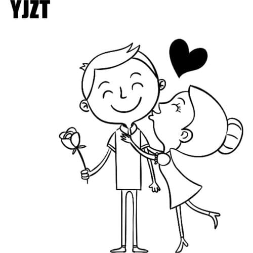YJZT 13.2CM*15.2CM Car Sticker Vinyl Decal Ornament Design Love Couple Heart Decor Kiss Black/Silver C3-0227