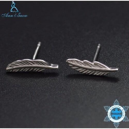 Ann & Snow Simple Feather 925-sterling-silver Stud Earrings S925 Fine Jewelry for Women Wedding Jewelry