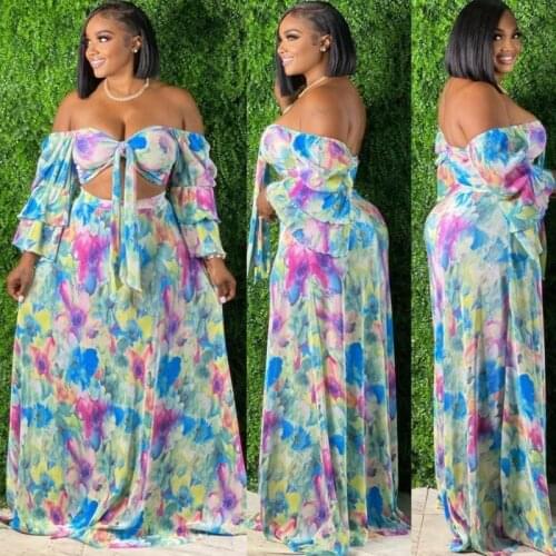 Summer African Clothes For Women Two Piece Set Dashiki 2021 Fashion Long Dress Sets Skirt Suits Outfits Party Dresses Plus Size